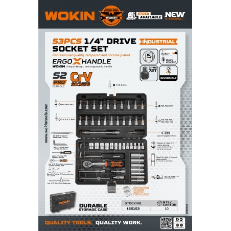 WOKIN - Cj. Chaves Caixa/Bits Pro 1/4" 53 Pçs - 155153